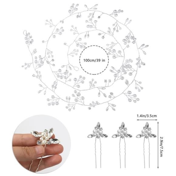 Elegant Crystal Bridal Hair Vine - Extra Long Pearl - Picture 2 of 7